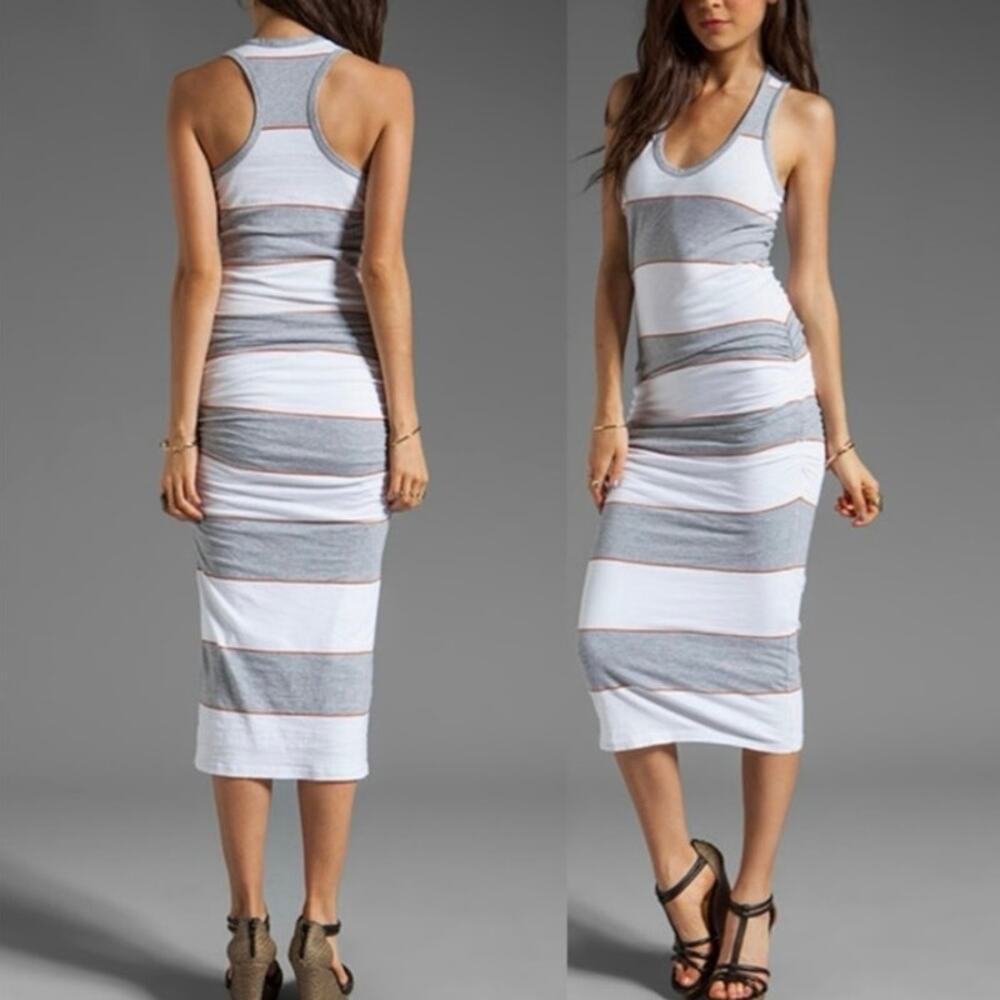 Standard James Perse 3 L 100% Cotton Striped Coastal Racerback Tank Dress Ruched